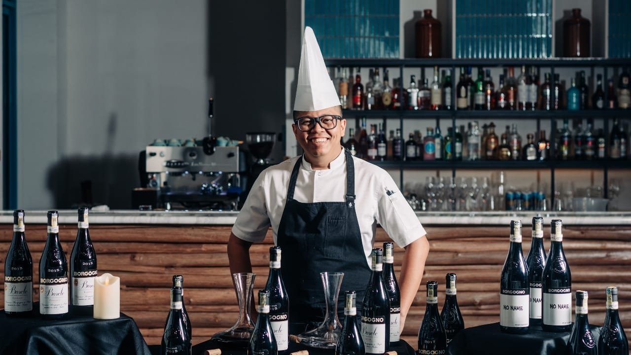 Mohd Azhar bin Azmi, executive sous chef, Penang Marriott Hotel, with the Borgogno wines served during the dinner.