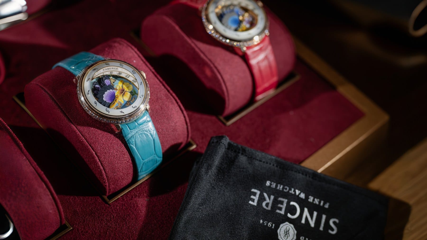 Two limited-edition watches from the Fabergé Compliquée Butterfly Sincere Platinum Jubilee Edition series.