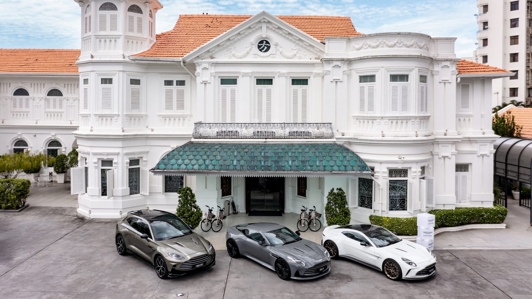 Aston Martin’s new DBX707, the Vantage, and the DB12 Super GT at the Macalister Mansion.